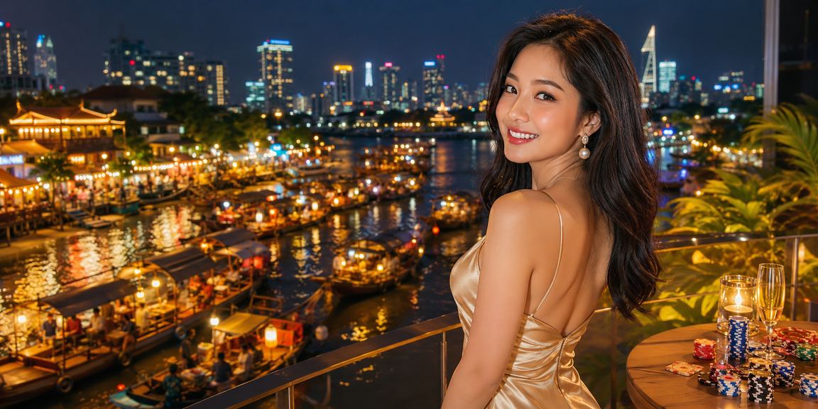 Cảnh đồng bằng Mekong với người dùng thưởng thức trò chơi trực tuyến